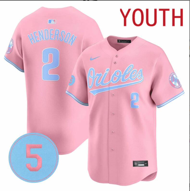 Youth Baltimore Orioles #2 Henderson red 2024 Nike MLB jersey.->youth nfl jersey->Youth Jersey